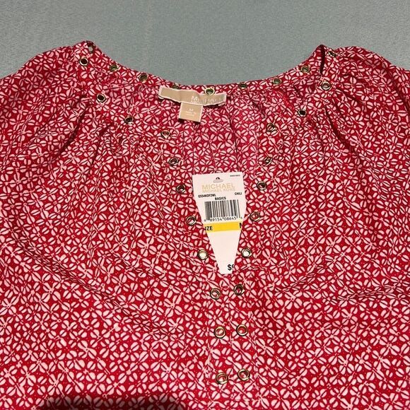 Michael Kors red and white patterned Top C23 - Picture 7 of 7